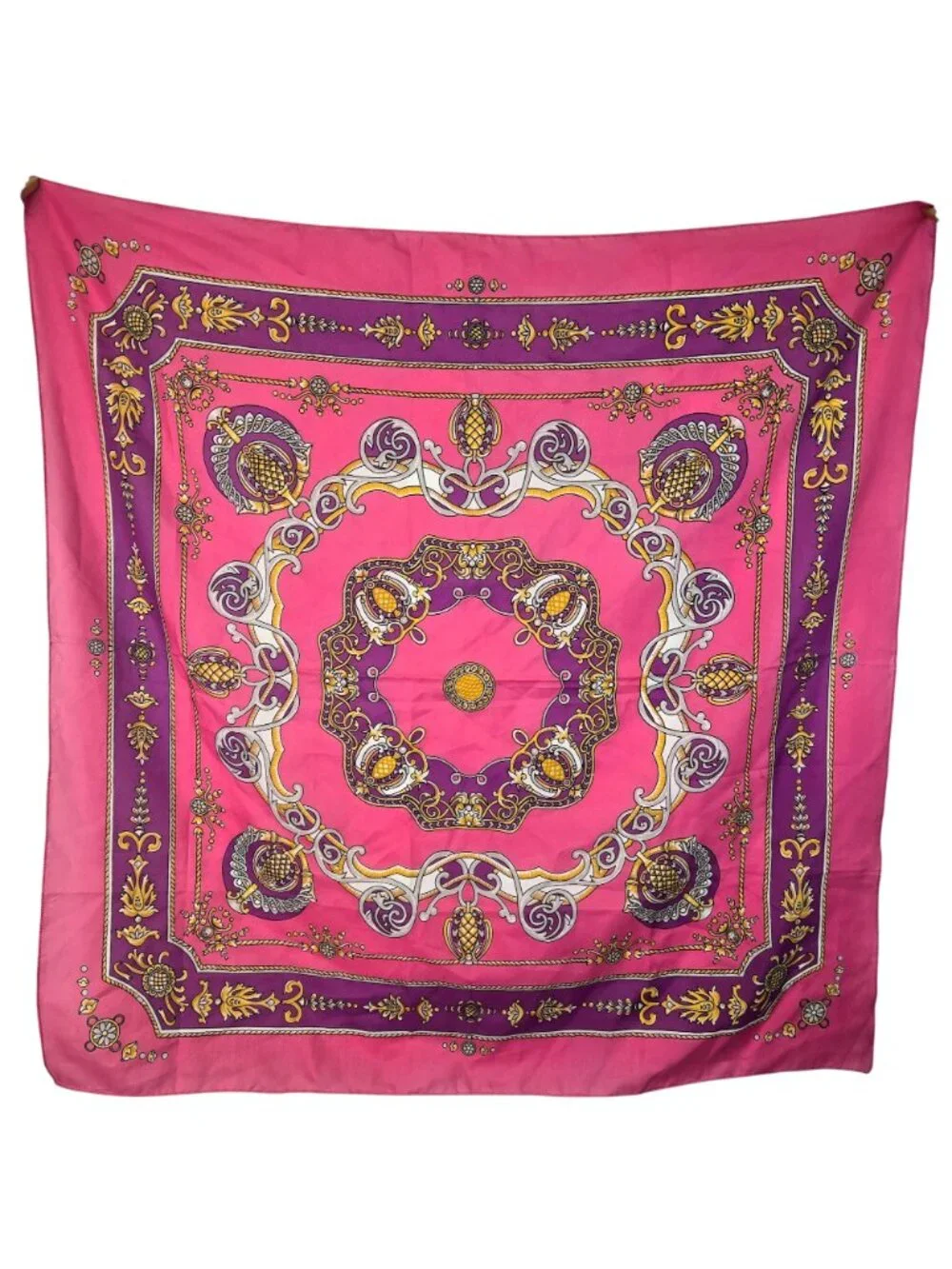 Vintage 90s Pink Purple Abstract Crown Scarf Women Accessories Colorful Square